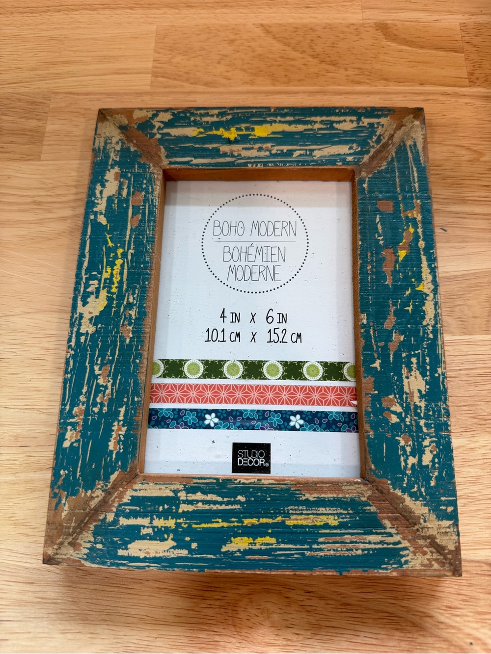 Studio Decor Distressed Teal Photo Frame with Yellow and Cream Accents